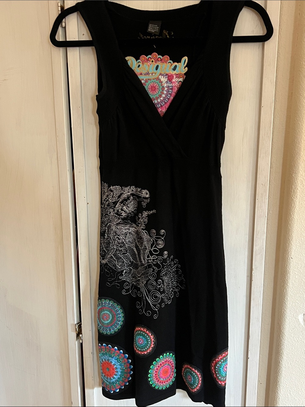 Firm price Desigual Black Midi Dress with Multicolor Mandala Accents